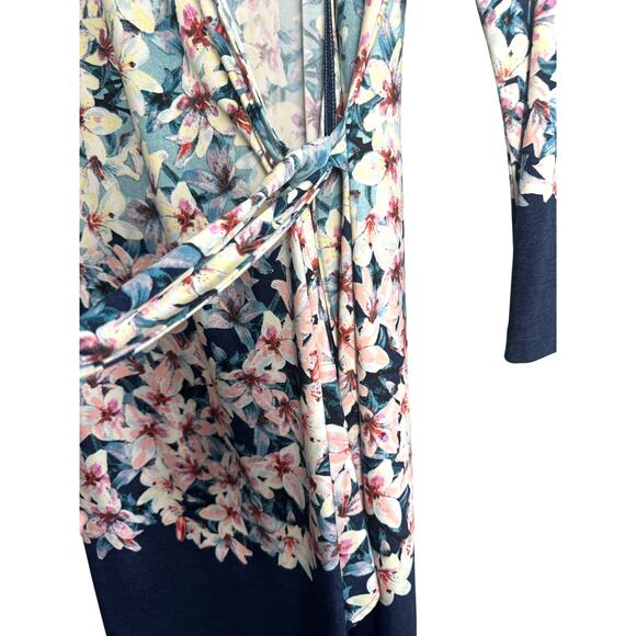 BCBGMAXAZRIA Floral Long Open Front Wrap Dress Kimono Duster Size Large - Picture 4 of 7